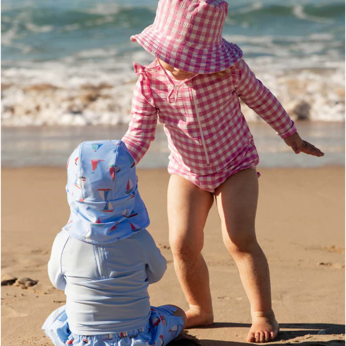 Grape Gingham Frilly Long Sleeve Swimsuit