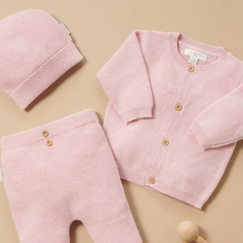 purebaby textured beanie pink newborn baby beanie hat