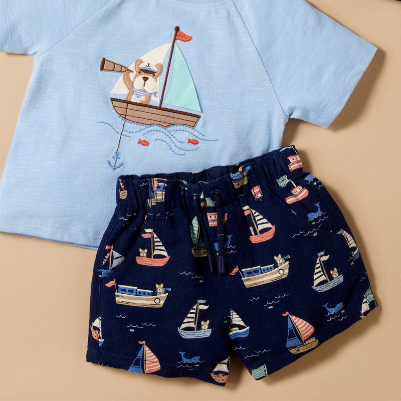 purebaby yacht pull on shorts organic cotton baby toddler shorts