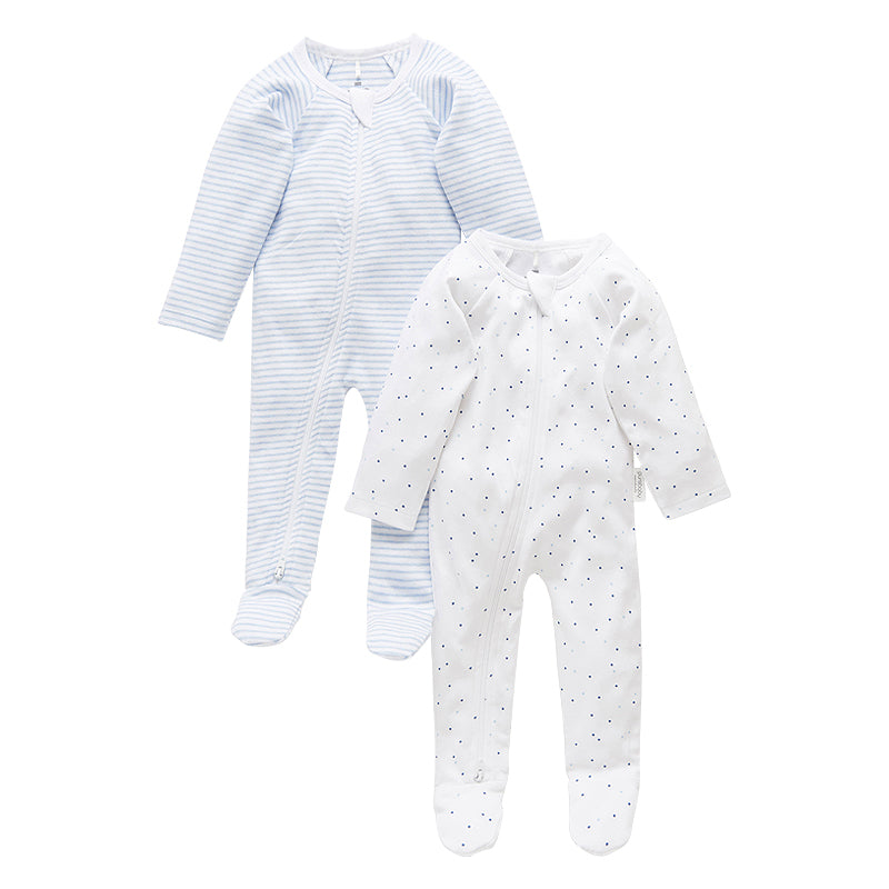 organic cotton zip growsuit baby blue