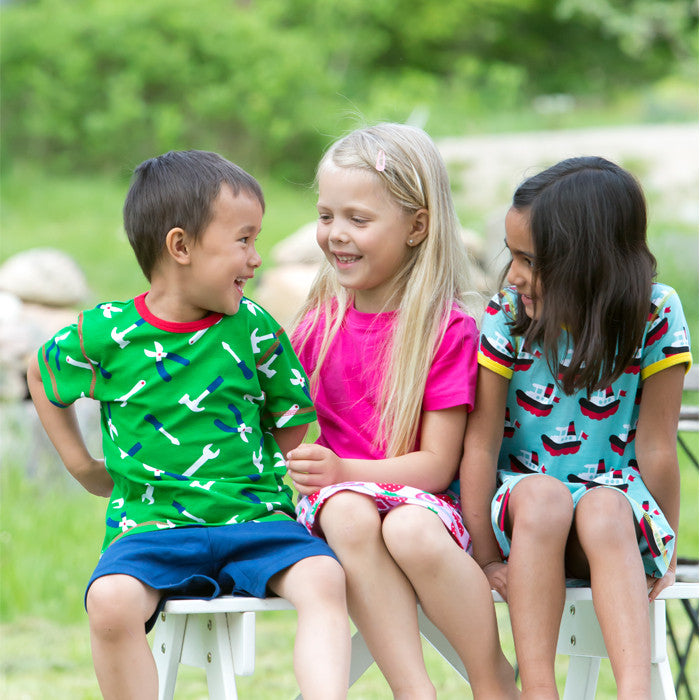 boy in maxomorra tools green short sleeve top
