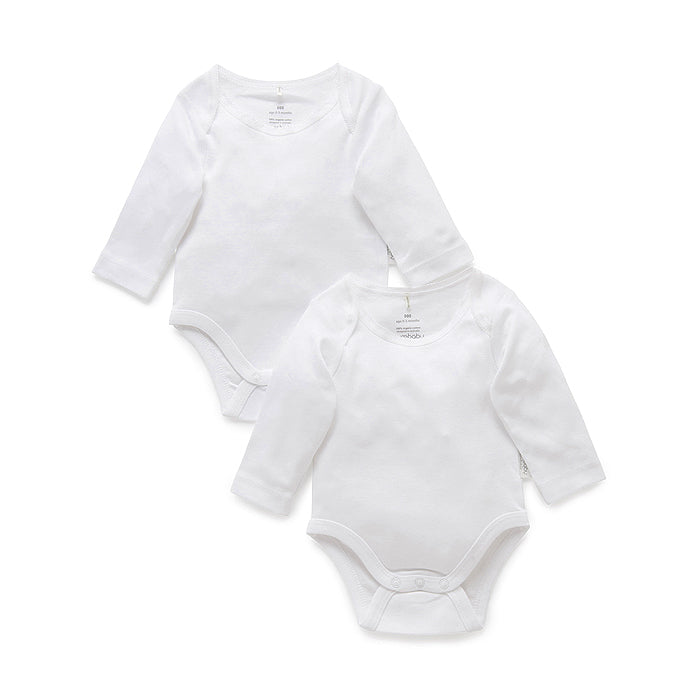 Easy Neck L/SS Bodysuit White (Pack of 2)