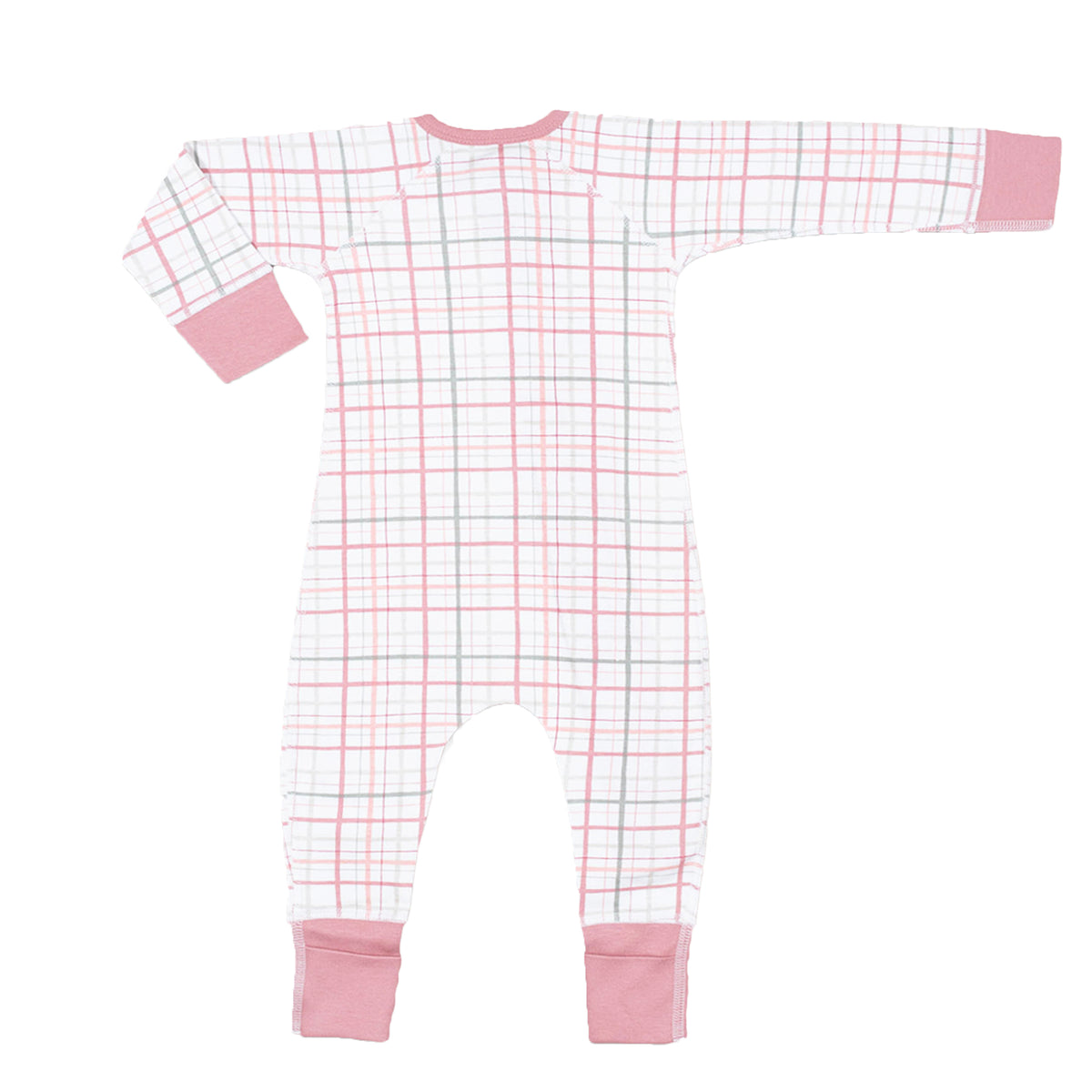 Sapling organic cotton blush plaid zip romper for baby