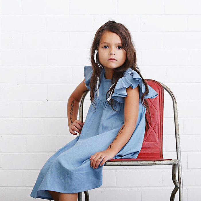 anarkid organic cotton chambray washed blue dress girl