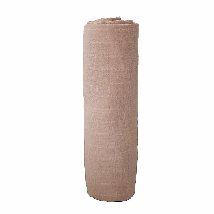 mushie organic cotton muslin swaddle blanket for baby in pale taupe