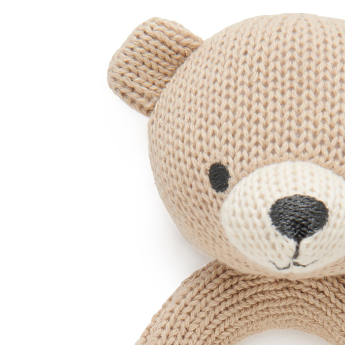 purebaby knitted bear rattle for newborn baby