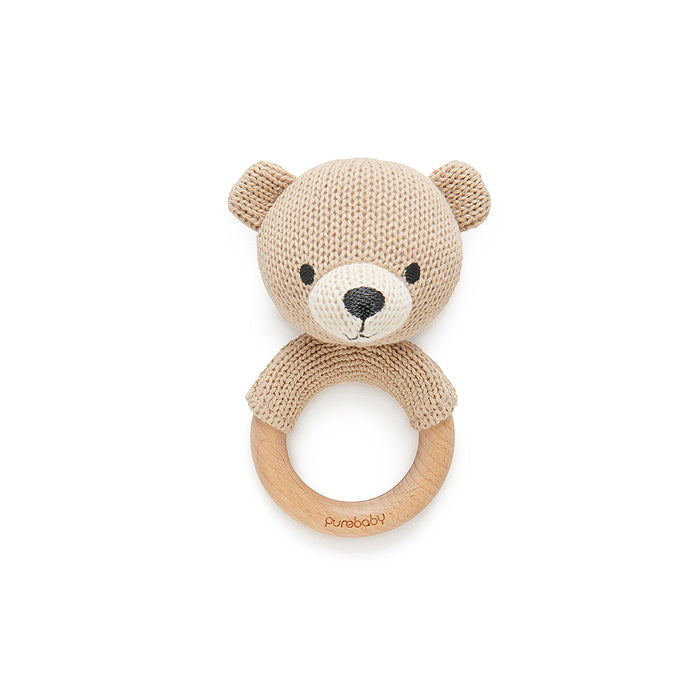purebaby knitted bear rattle for newborn baby