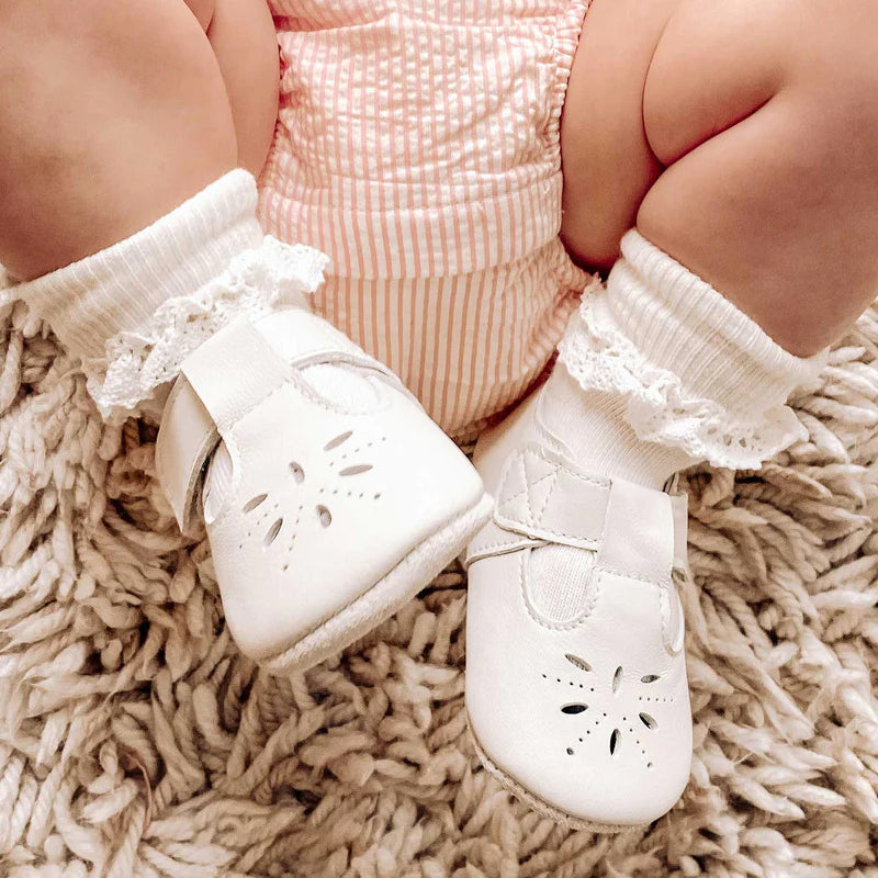 purebaby leather eyelet tbar vanilla baby shoes and pre walkers