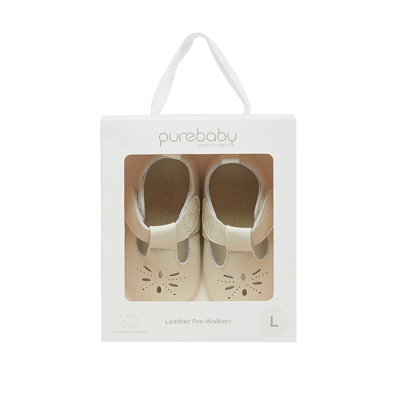 purebaby leather eyelet tbar vanilla baby shoes and pre walkers baby gift