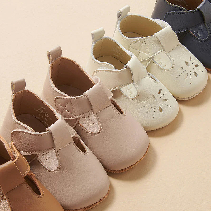 purebaby leather eyelet tbar vanilla baby shoes and pre walkers