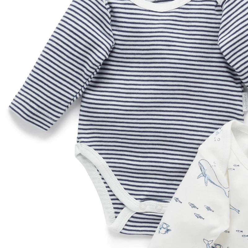 Easy Neck L/S Bodysuit Vanilla Nautical (Pack of 2)