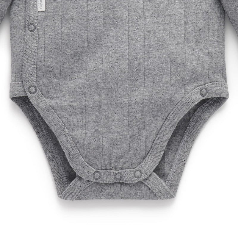 Pointelle LS Wrap Bodysuit Smoke Melange