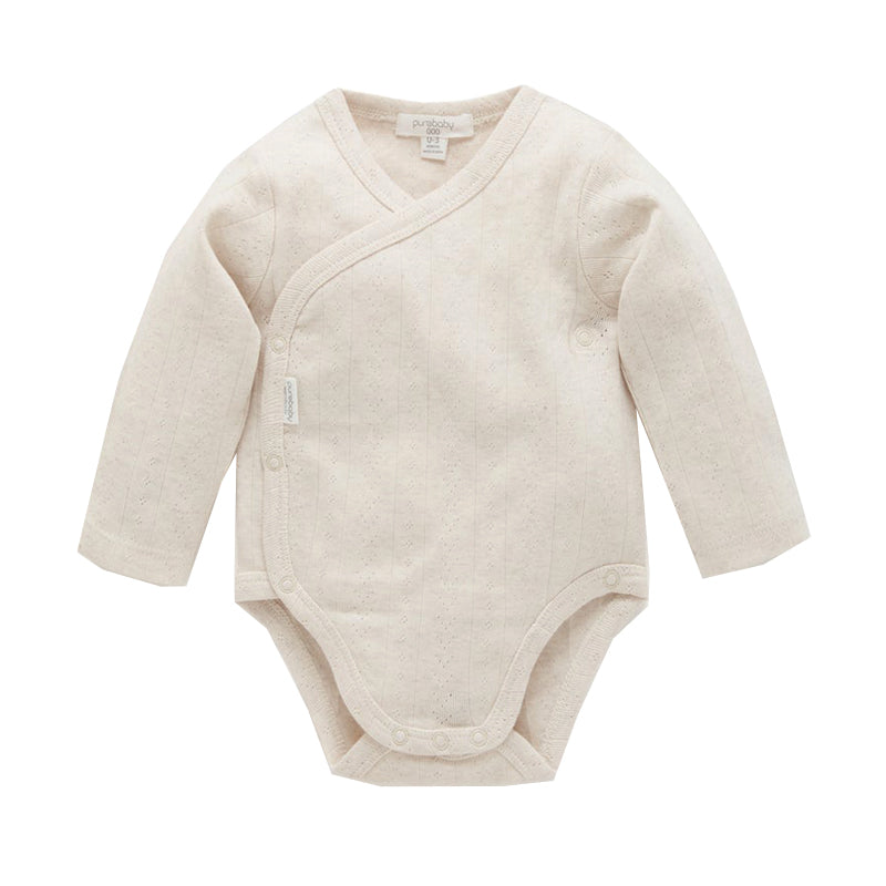 purebaby organic pointelle long sleeve wrap bodysuit newborn baby