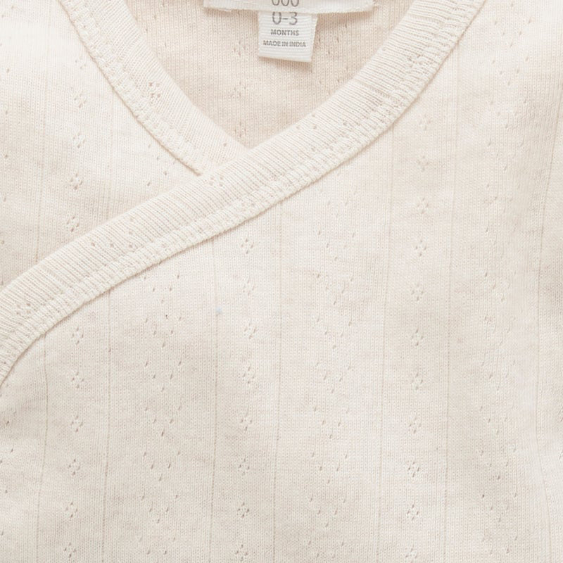 Pointelle LS Wrap Bodysuit Wheat Melange