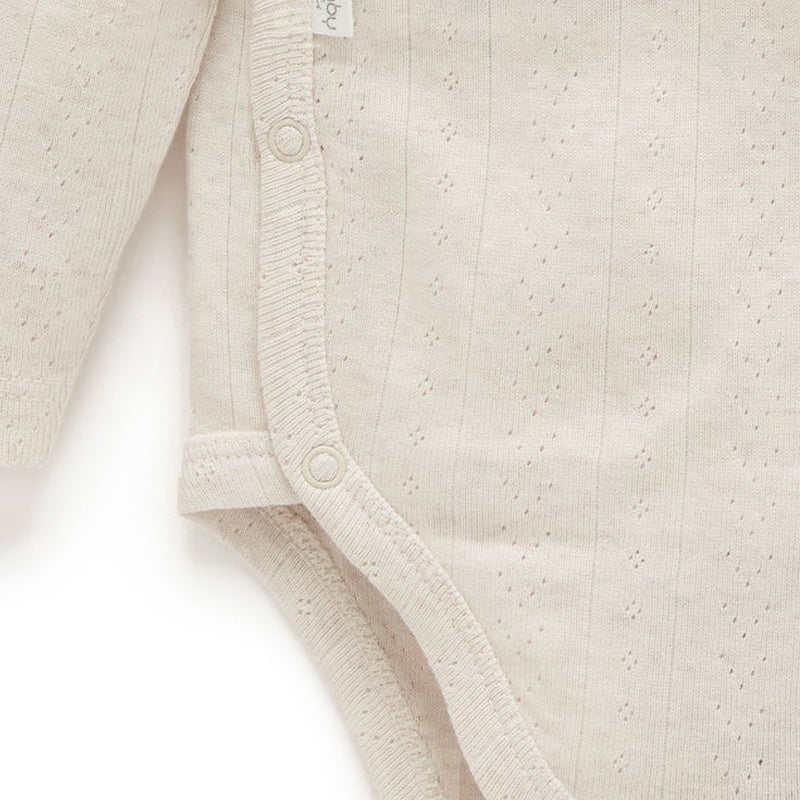 Pointelle LS Wrap Bodysuit Wheat Melange