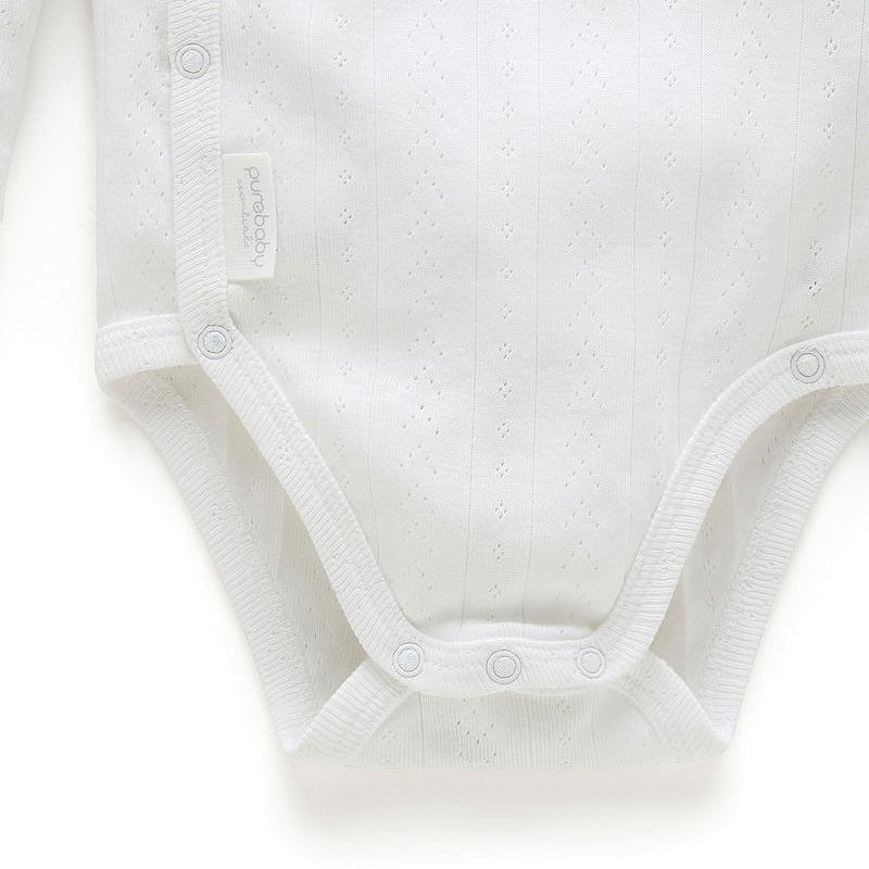 Pointelle LS Wrap Bodysuit White