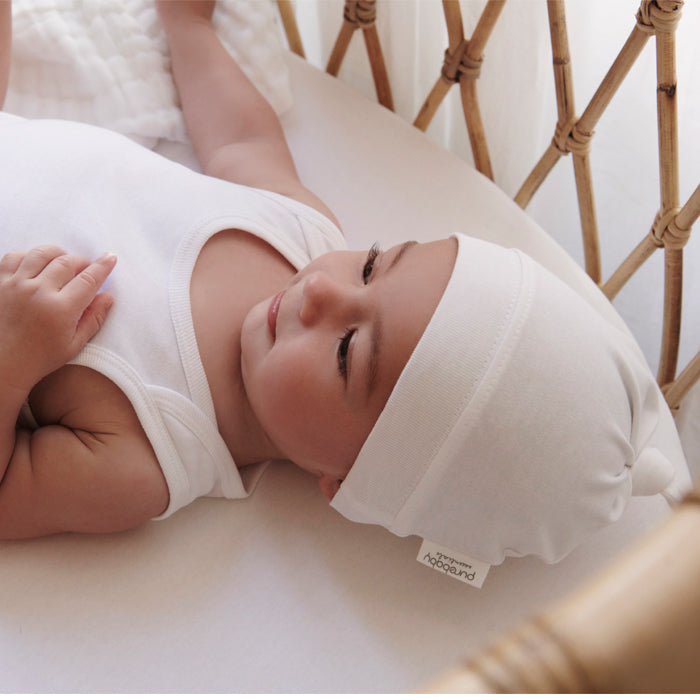 purebaby organic cotton newborn baby knot hat accessories