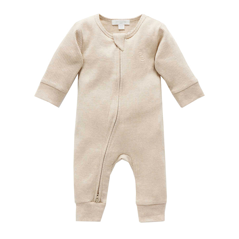 Biscuit Melange Rib Zip Growsuit