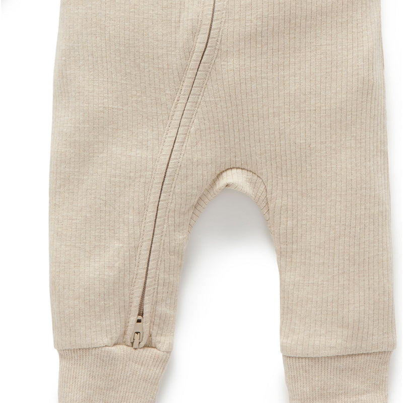 Biscuit Melange Rib Zip Growsuit