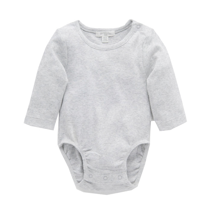 purebaby ribbed long sleeve bodysuit pale grey melange organic cotton baby