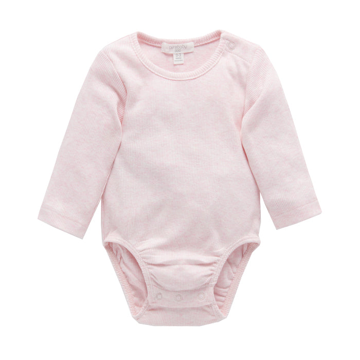 purebaby ribbed long sleeve bodysuit pale pink organic cotton baby