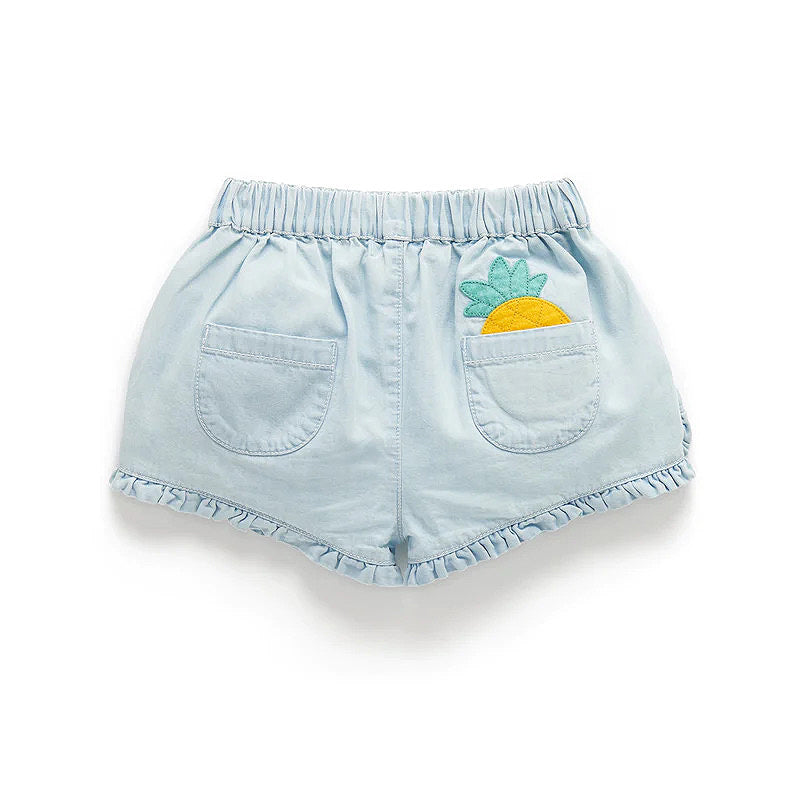 Pineapple Denim Ruffle Shorts