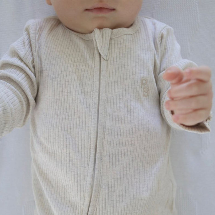 purebaby rib zip growsuit wheat melange baby