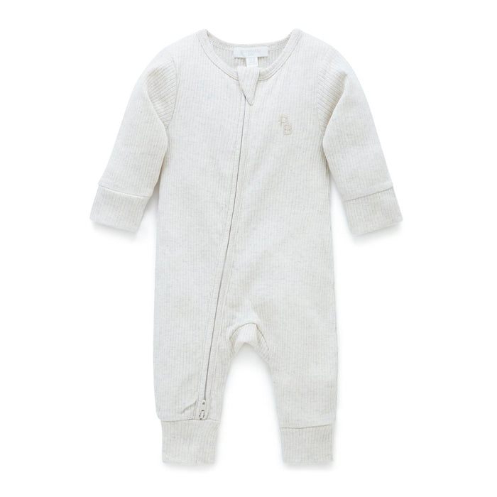 purebaby rib zip growsuit wheat melange baby