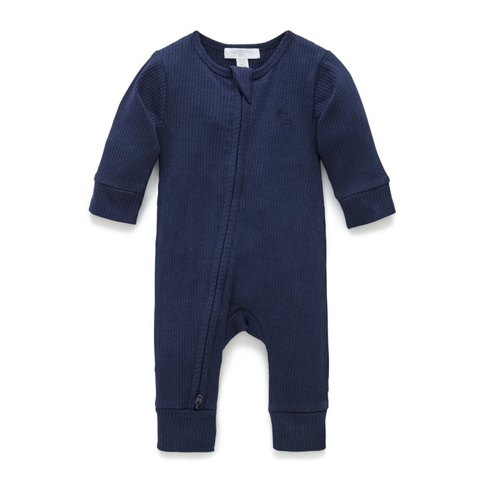 purebaby rib zip growsuit winter navy