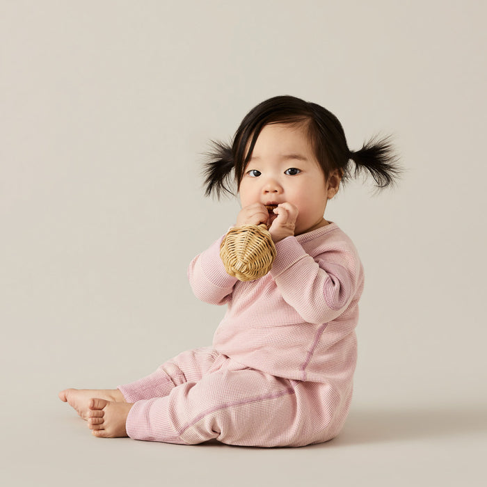 sapling child vintage pink waffle zip romper organic cotton baby