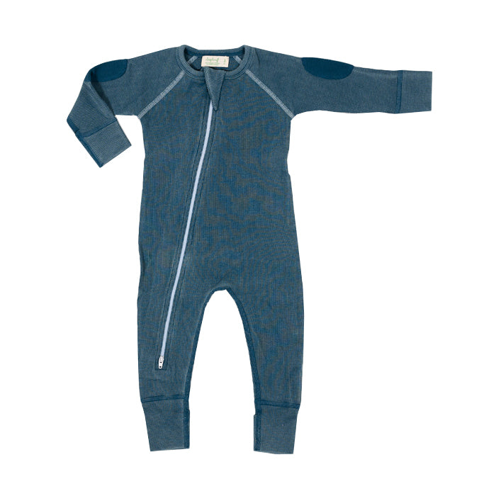 sapling child vintage blue waffle zip romper organic cotton baby