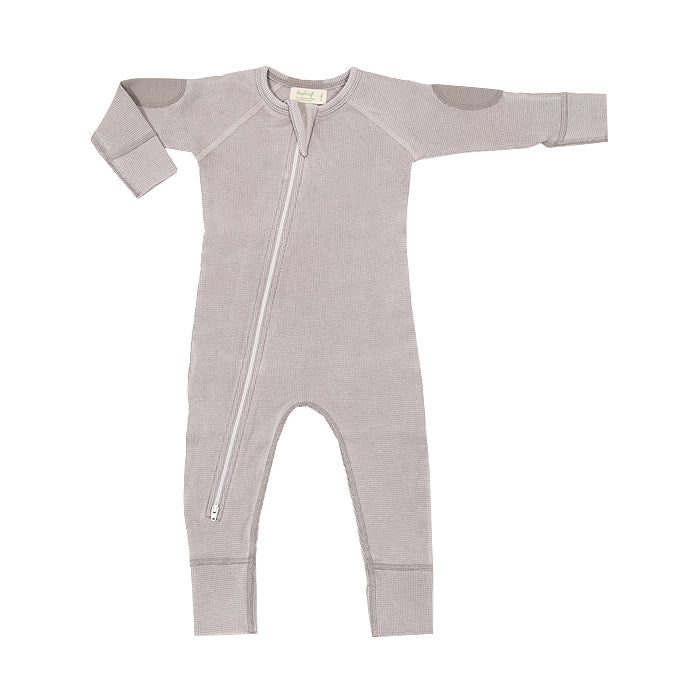 sapling child vintage grey waffle zip romper organic cotton baby
