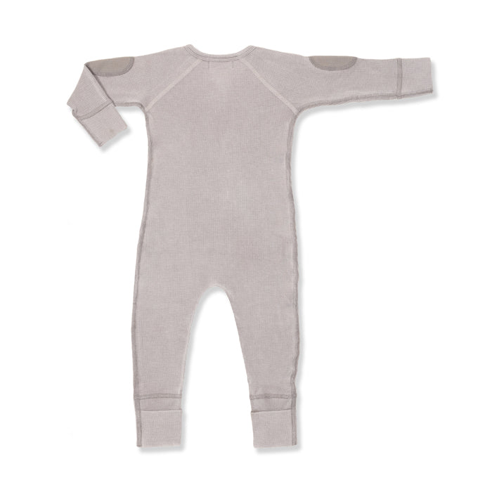 sapling child vintage grey waffle zip romper organic cotton baby