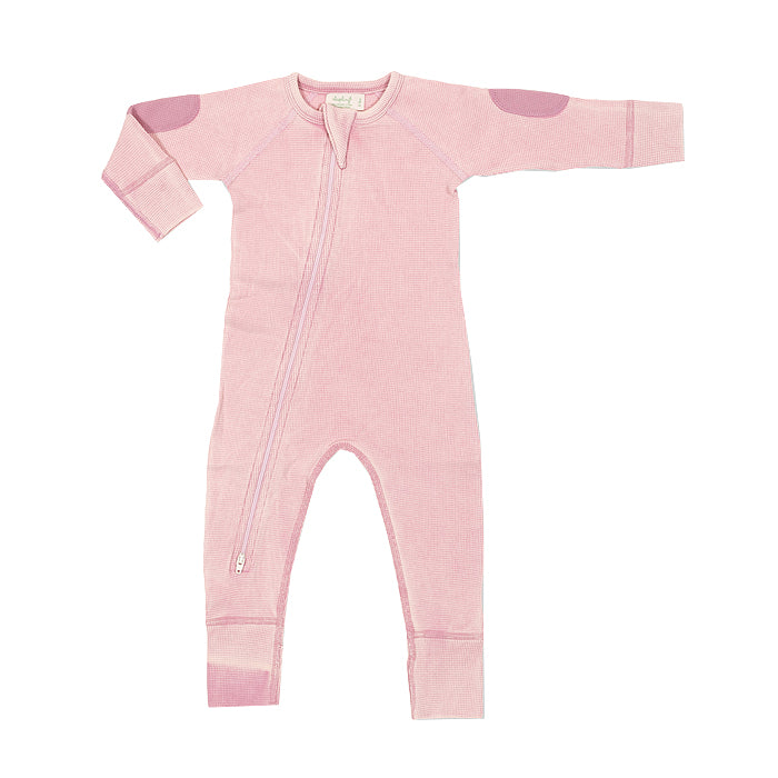 sapling child vintage pink waffle zip romper organic cotton baby